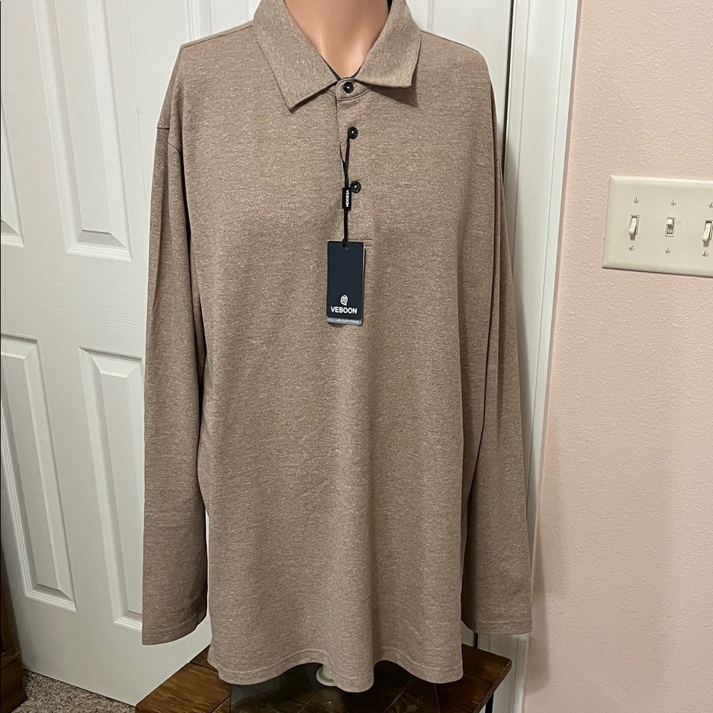 Men's Tan Long Sleeve Polo Shirt